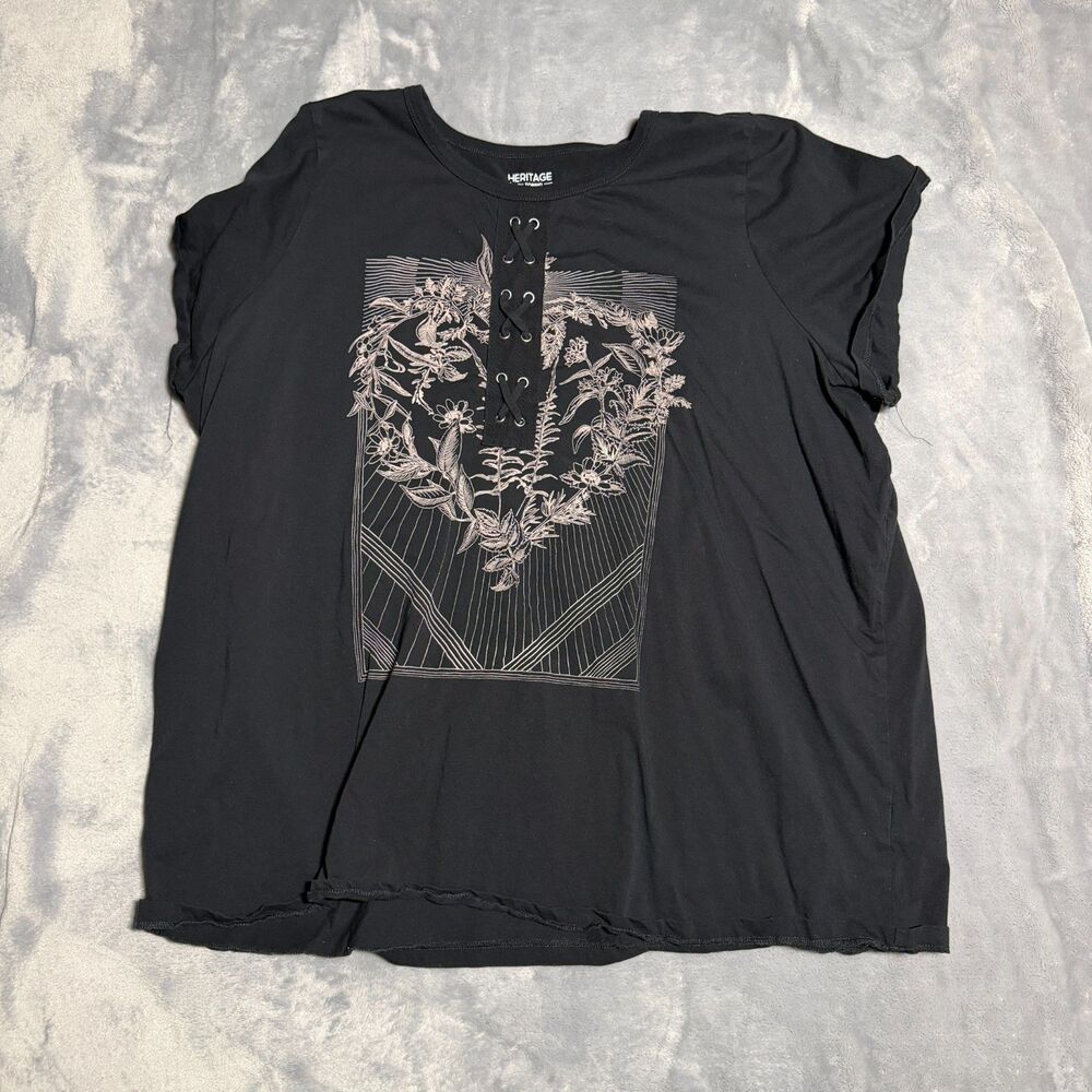 Torrid Botanical Heart Classic Fit Heritage Jersey Lace Up Tee